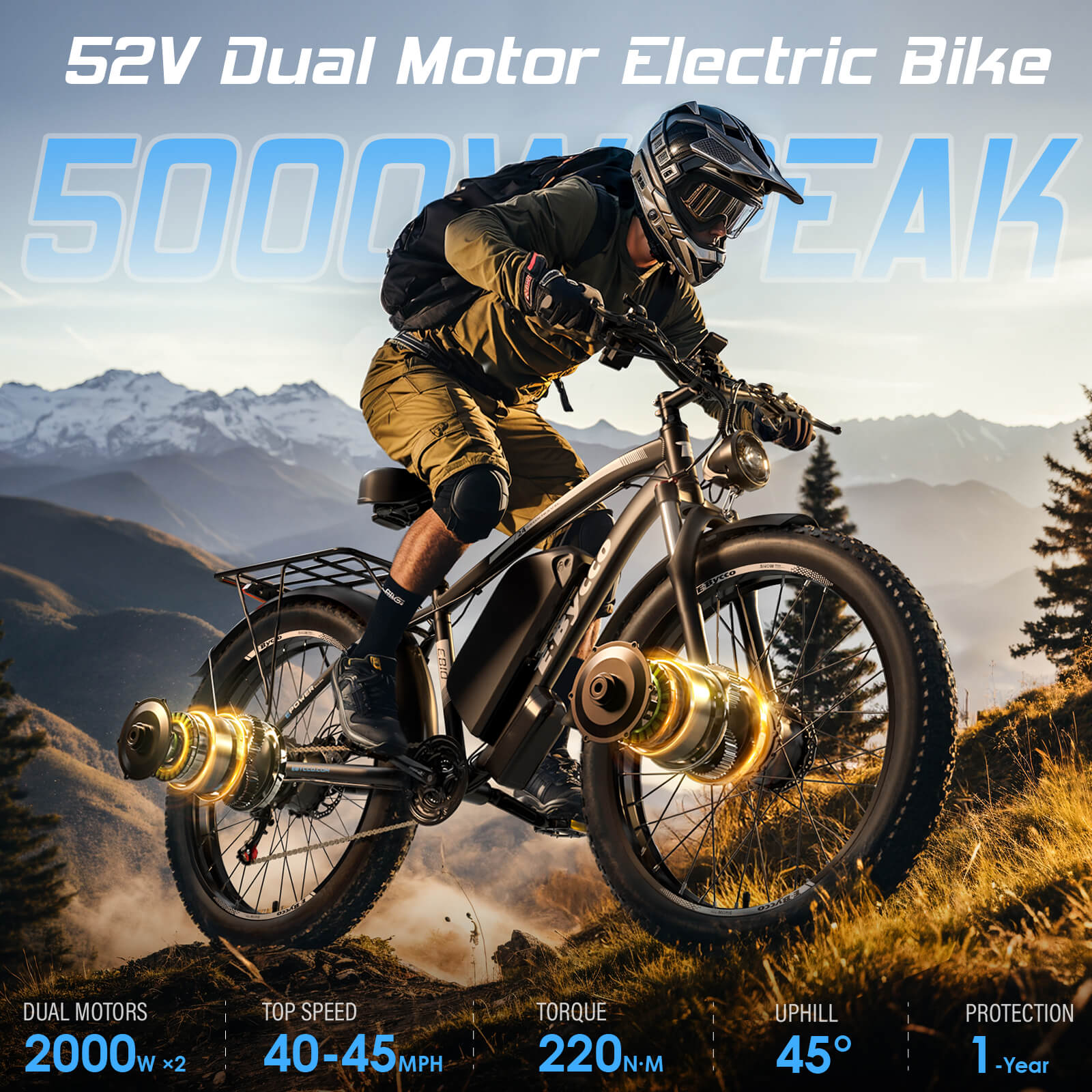 E·BYCCO 24'' EB10 Peak 5000W 52V 32Ah Dual Motors Electric Bike for Women and Men