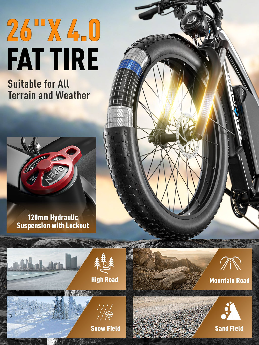 Refurbished 26" V7 electric bicycles 2000W Peak 2500W 52V 19.2Ah