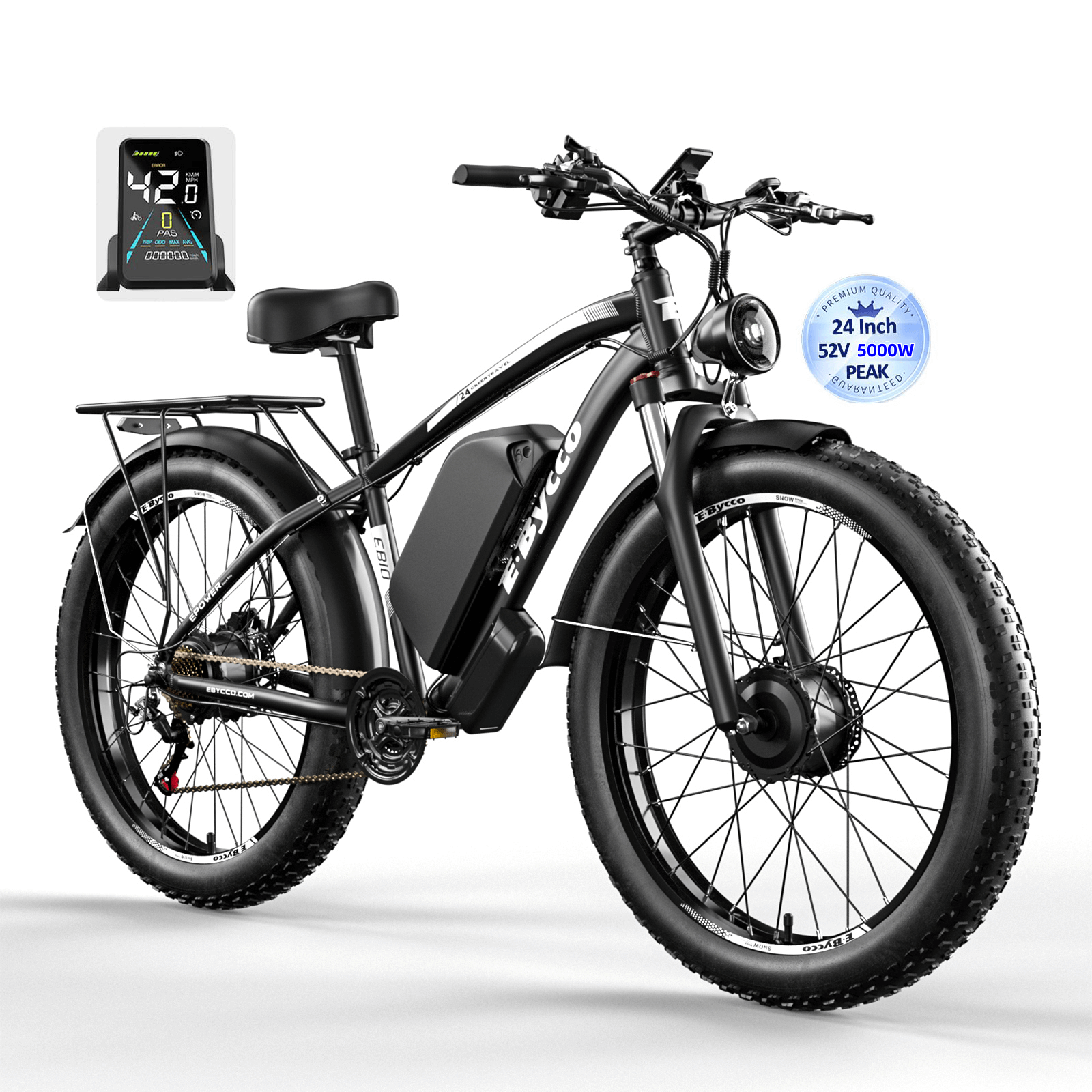 E·BYCCO 24'' EB10 Peak 5000W 52V 32Ah Dual Motors Electric Bike for Women and Men