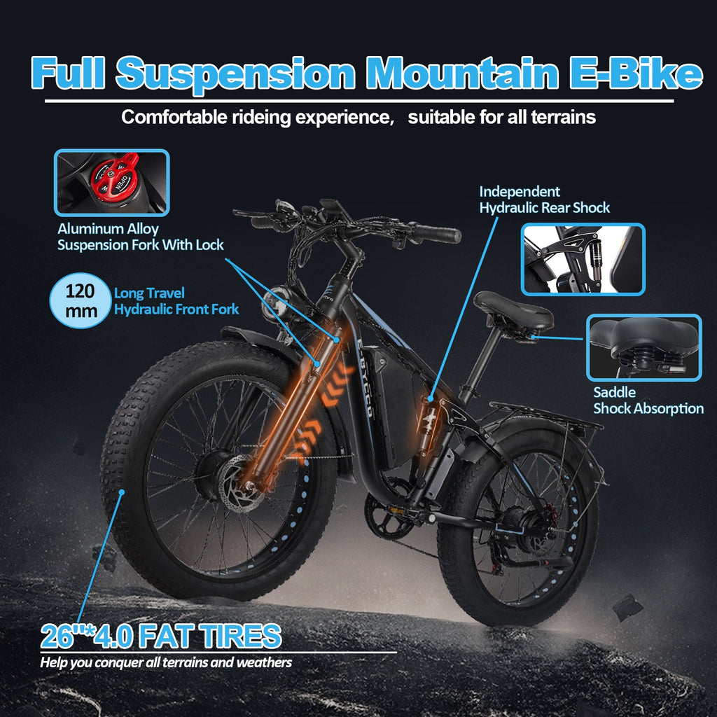 EBYCCO 26" EB7Pro Electric Bike 64 KM/H 2000W Peak 3000W 52V 32AH Battery