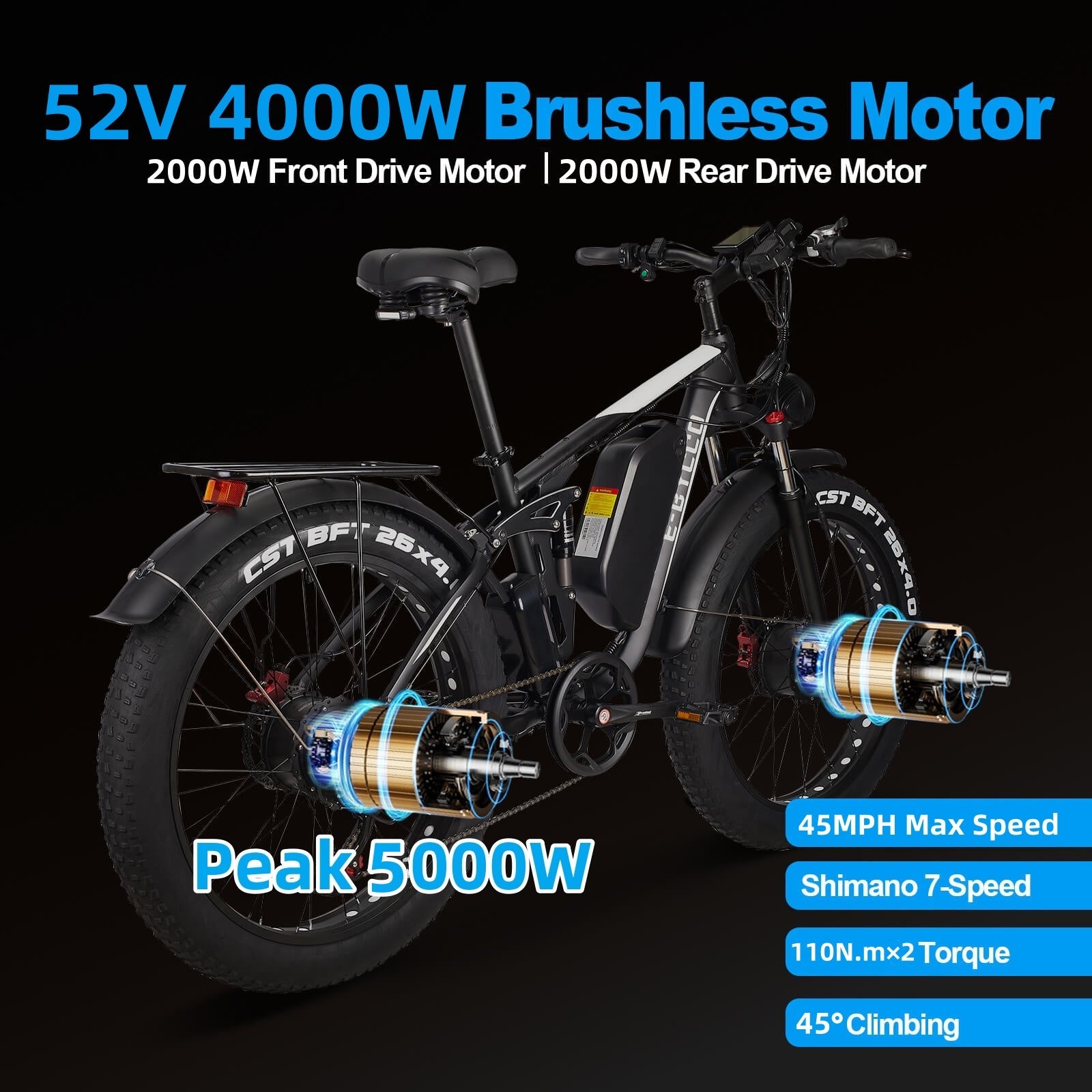 Refurbished Electric Bicycle 26" EB7Pro Peak 3000W/5000W Dual Motor 52V 23AH/32AH Battery