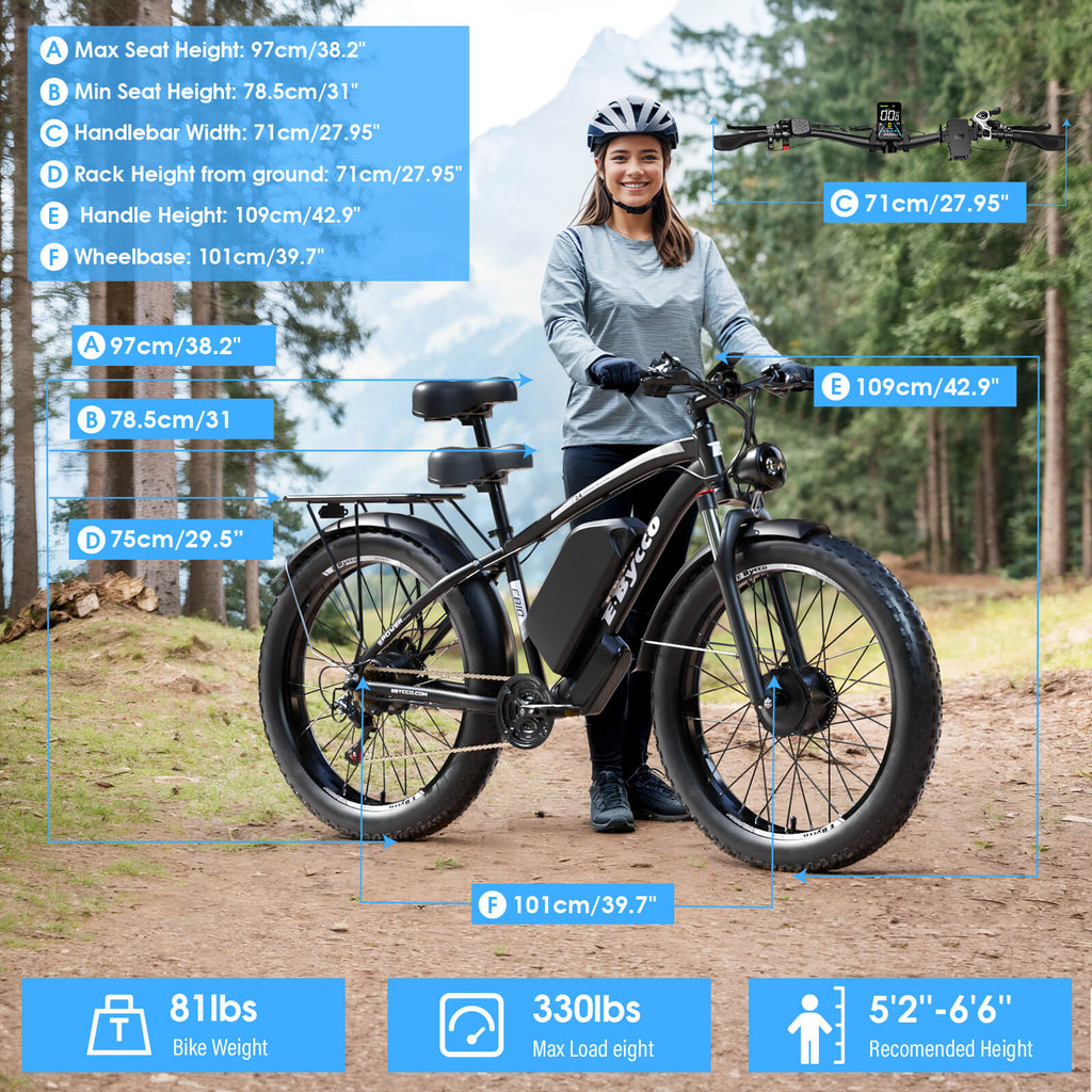 E·BYCCO 24'' EB10 Peak 5000W 52V 32Ah Dual Motors Electric Bike for Women and Men